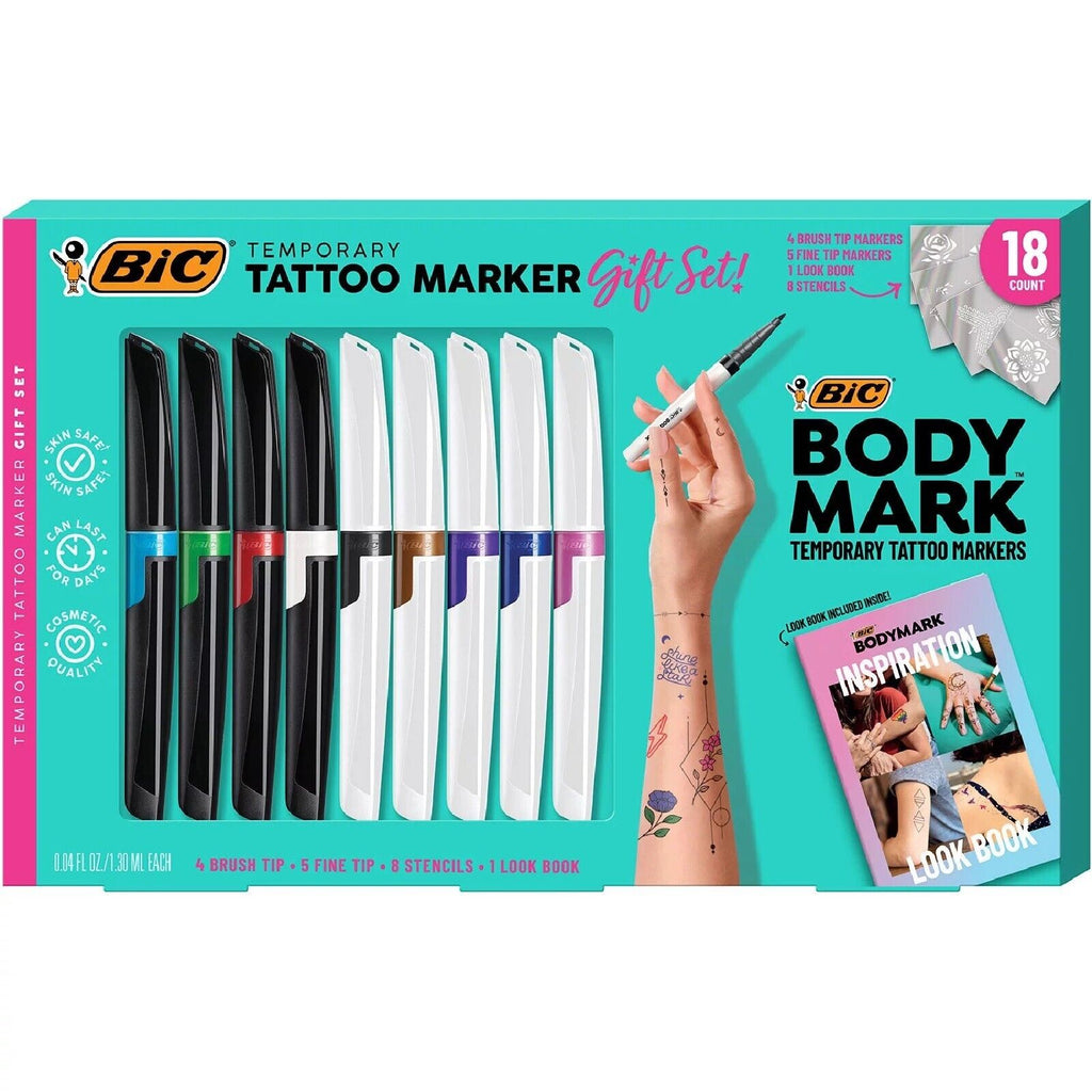 BIC BodyMark Temporary Tattoo Kit Markers, Stencil Sheets