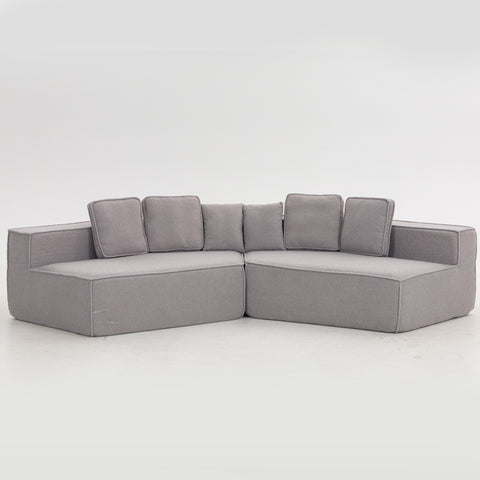 Compressed Boneless Sofa 2 Piece Suite w/ 6 Back Cushions - Grey