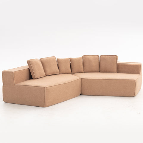 Compressed Boneless Sofa 2 Piece Suite w/ 6 Back Cushions - Brown