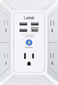 5 Multi Plug Wall Outlets Extender w/ 4 USB Charging Ports - 1680J Suge Protection