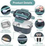 Electric Lunch Box Food Heater w/ 304 Stainless Steel Container - 80W 12V/24V/110V Portable Food Warmer for Vehicle