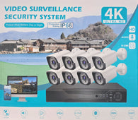 HD Security Recording DVR System w/ Internet & 4G Phone Viewing - 8 x 4MP Bullet Cameras, IP66, Motion Detection
