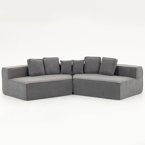 Compressed Boneless Sofa 2 Piece Suite w/ 6 Back Cushions - Grey Blue
