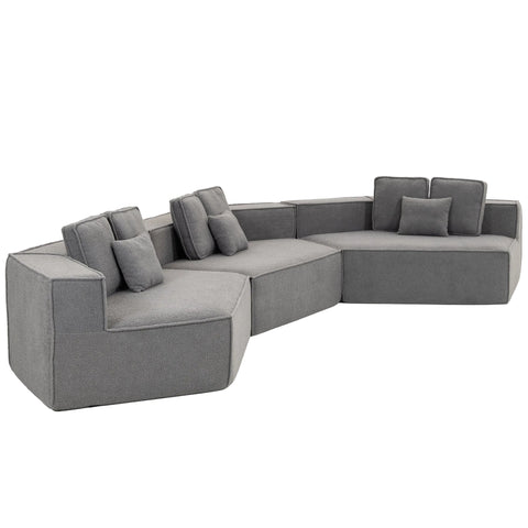 Compressed Boneless Sofa 3 Piece Suite  w/ 9 Back Cushions - Grey Blue