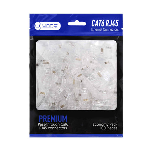 Unno Tekno Pass-Through Cat6 RJ45 Connectors - 100 Pack