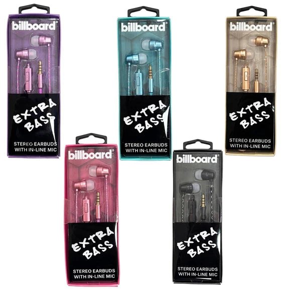 Billboard Extra Bass Stereo Earbuds w/ Mic