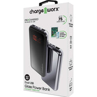 Chargeworx CX6862BK 10000mAh Dual USB Glass Power Bank