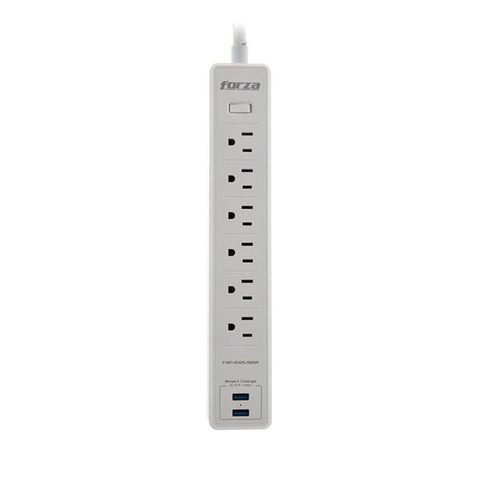 Forza FSP-612USBW Surge Protector 1200J - 6 Outlets, 2 Smart Charge USB Ports