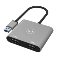 Unno Tekno USB 3.0 to Dual HDMI Adapter - Grey