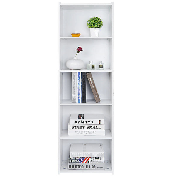 HomGarden 5-Tier Open Shelf Bookcase w/ Adjustable Shelves - White