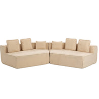 Compressed Boneless Sofa 2 Piece Suite w/ 6 Back Cushions - Beige