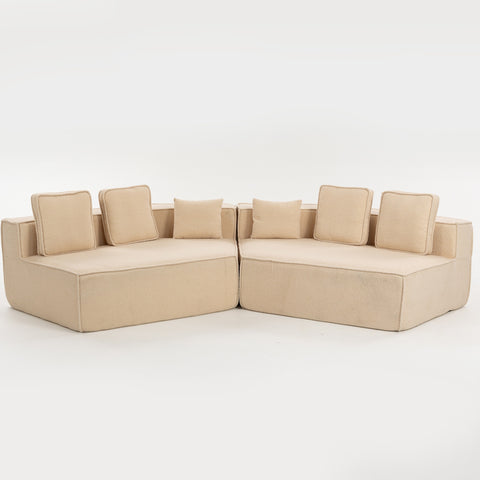 Compressed Boneless Sofa 2 Piece Suite w/ 6 Back Cushions - Beige
