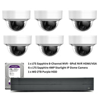 LTS Sapphire Security Camera Bundle - 8-Channel NVR - 8PoE NVR HDMI/VGA + WD 2TB Purple HDD & 6 x 4MP Starlight IP Dome Security Cameras