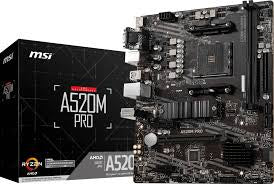 MSI A520M-A PRO - AMD 520 SocketAM4 / DDR4 /Gigabit LAN / Onboard Graphics (CPU Required) / HD Audio / HDMI, DVI-D micro ATX  Motherboard