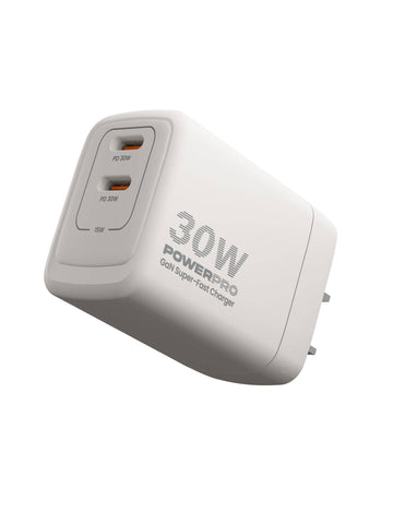 Unno Tekno PowerPro Dual USB-C Port GaN PD30W Wall Charger