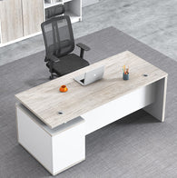 Sit D298 Office Desk w/ Drawer, Cabinet, Privacy Panel & Cable Management - White & Light Oak