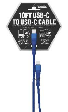 10ft USB Type C PD 60W Braided Cable - Assorted Colours