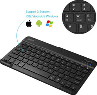Arteck Universal Slim Portable Bluetooth 3.0 Backlit Keyboard w/ Built in Rechargeable Battery - 7-Colors - Black