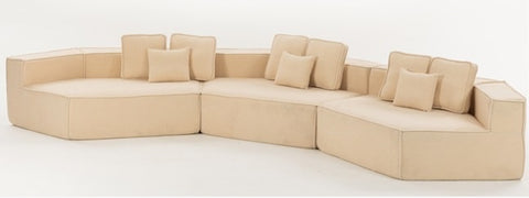 Compressed Boneless Sofa 3 Piece Suite w/ 9 Back Cushions - Beige