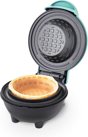 Dash Mini Waffle Bowl Maker for Breakfast, Burrito Bowls, Ice Cream & Other Deserts - Recipe Guide Included - Aqua