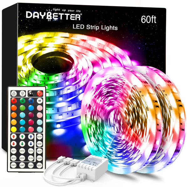 Daybetter 60ft LED Strip Lights w/ Remote Control (2 Rolls of 30ft) for Bedroom, Home Decor