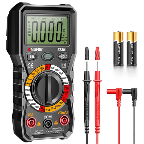 Digital Multimeter w/ Case - Measures Voltage, Current, Resistancee, Continuity, Diodes, Electric Tools for Household Outlet