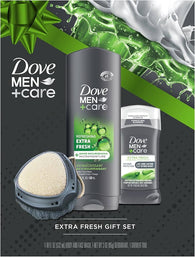 Dove Men + Care Holiday Gift Set: Extra Fresh - Body & Face Wash, Deodorant Stick & Shower Tool