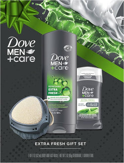 Dove Men + Care Holiday Gift Set: Extra Fresh - Body & Face Wash, Deodorant Stick & Shower Tool
