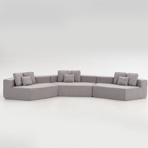 Compressed Boneless Sofa 3 Piece Suite w/ 9 Back Cushions - Grey