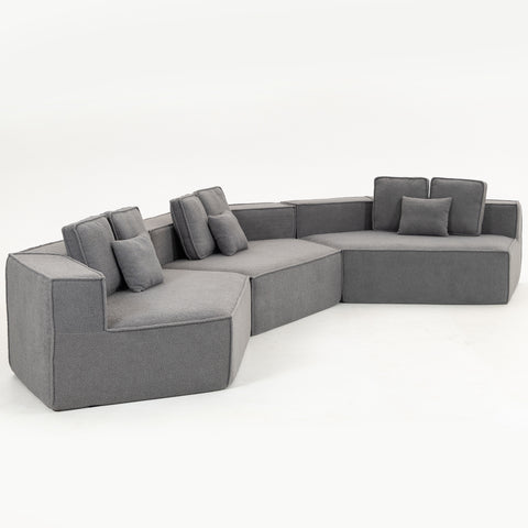 Compressed Boneless Sofa 3 Piece Suite  w/ 9 Back Cushions - Grey Blue
