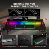 GTRacing Lumina Elite LED Gaming Desk w/ USB & Power Outlets | Monitor Stand & Wireless Charging  - Black