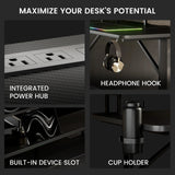 GTRacing Lumina Elite LED Gaming Desk w/ USB & Power Outlets | Monitor Stand & Wireless Charging  - Black