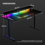 GTRacing Lumina Elite LED Gaming Desk w/ USB & Power Outlets | Monitor Stand & Wireless Charging  - Black