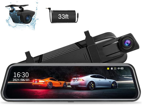 Jansite 10" Full HD Touch Screen Rear View Mirror Dash Cam - Front & Rear Camera w/ Loop recording, G-Sensor Parking Monitor - 170° Wide Angle