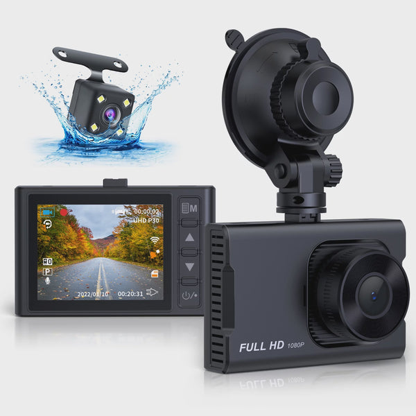 1080p Front & 720p Rear Dash Cam w/ 3" CD Display, Night Vision, Parking Mode, G-Sensor, Loop Recording & WDR Technology
