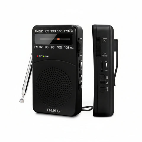 J-166 Portable AM/FM Battery Operated Radio w/Tuning Light & Back Clip