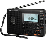 Retekess V115 Shortwave Digital AM FM Radio w/ 1000mAh Rechargeable Battery, Presets, TF/AUX Playback and Recording, Bass Speaker