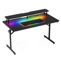 GTRacing Lumina Elite LED Gaming Desk w/ USB & Power Outlets | Monitor Stand & Wireless Charging  - Black