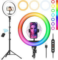 Weilisi 10" RGB Selfie Ring Light w/ Tripod Stand - 72", 38 Colour Modes