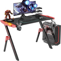 GALAXHERO 46.8'' R Shaped Computer Gaming Desk w/ Audio Sensor RGB LED Lights,  Curved Front, Cup Holder,  Headphone Hook & Mouse Pad