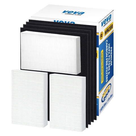 VEVA Premium HEPA Replacement Filter 3 Pack Including 4 Precut Activated Carbon Pre-Filters for HPA300