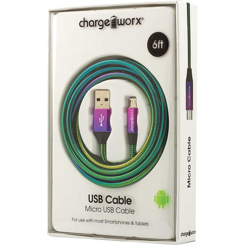 Chargeworx 6ft Micro USB Iridescent Cable