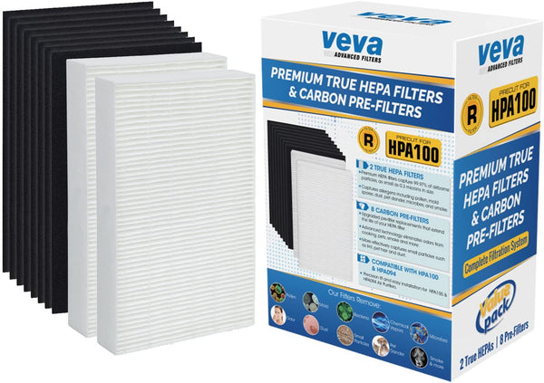 VEVA Premium 2 HEPA Replacement Filter Pack Including 8 Precut Activated Carbon Pre-Filters for HPA100