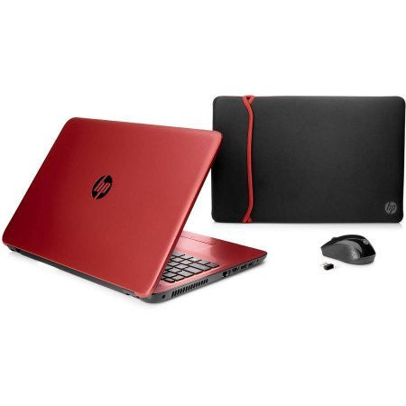 HP 15-BA014WM 15.6" AMD E2-7110 1.8GHz, 4GB, 500GB HDD, Win 10 Home Laptop Bundle - RED