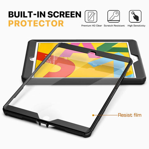 MoKo Case Fit New iPad 10.2 2019 Heavy Duty Shockproof Full Body Rugged Hybrid Cover w/ Built-in Screen Protector