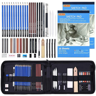 52 Pack Professional Sketch Drawing Pencils Set in Zipper Carry Case w/ Graphite Charcoal Sticks Tool & Sketch Book