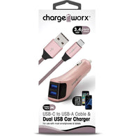 Chargeworx Dual USB Car Charger & USB-C TO USB-A Cable