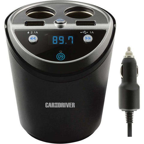 Car and Driver Bluetooth Cup Holder FM Transmitter & Charger with Dual Socket/USB
