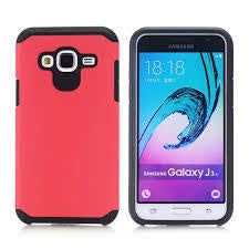 Samsung J1 2016 Hybrid Dual Layer Shockproof Rubber Defender Case - RED