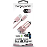 Chargeworx 3.4A Dual USB Car Charger with Escape Hammer & Micro USB Cable